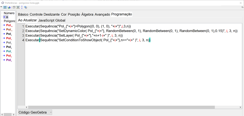 Toda a construção ocorre ao executarmos o script na aba "Ao Atualizar" da aba "Programação" de "n".