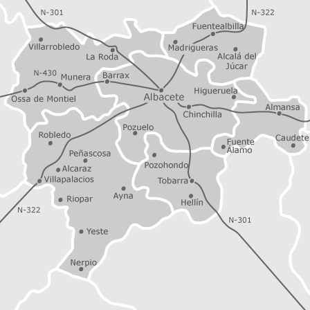 Mapa de la provincia de Albacete.