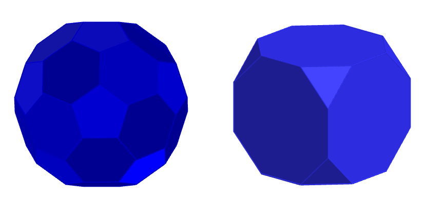 truncated icosahedron (left) and truncated cube (right)