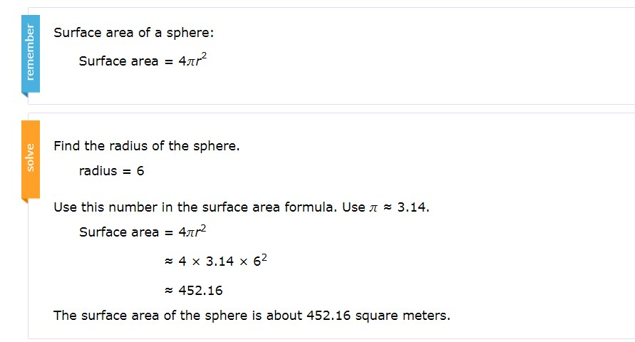 Example #3. Find the surface area of a sphere with a radius of 6 m.