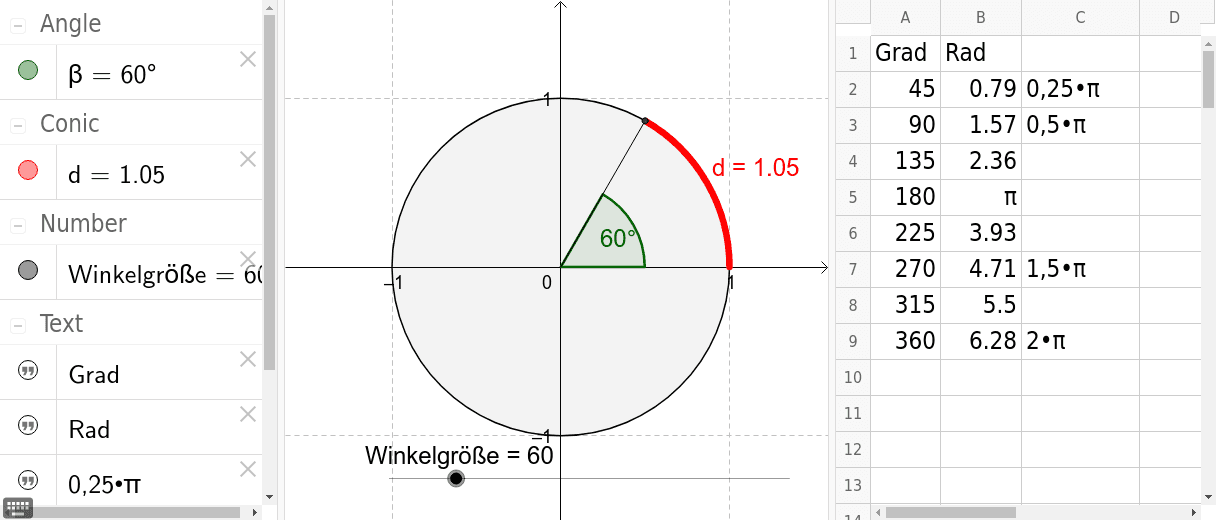 Bogenmass GeoGebra