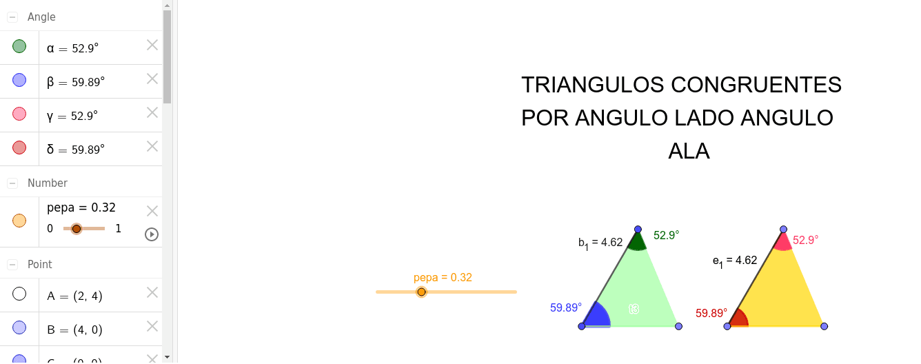 congruencia por Ángulo Lado Ángulo GeoGebra