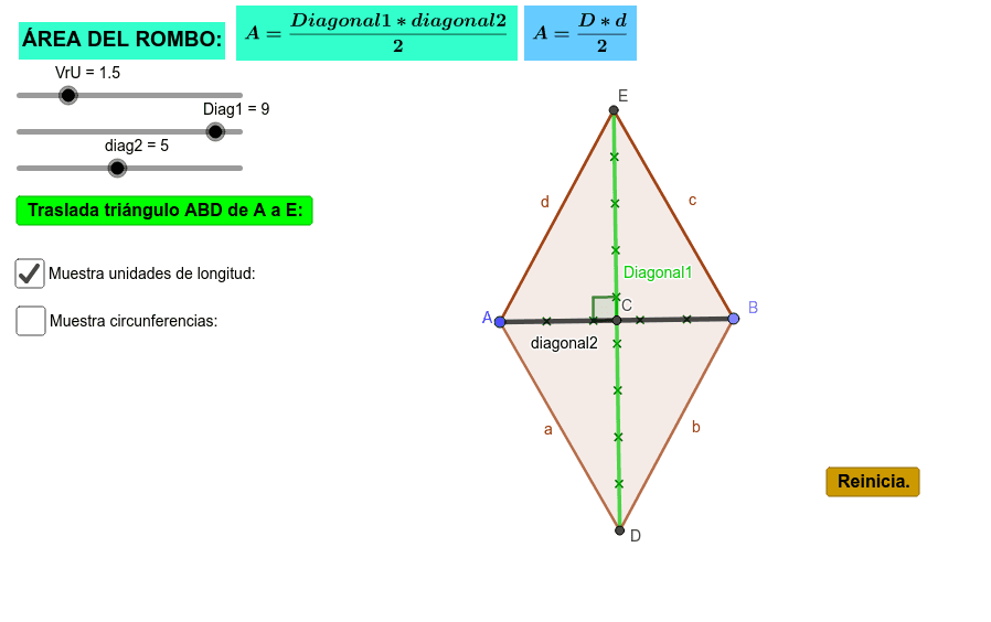 Aplicativo para analizar el área de un rombo y su fórmula matemática