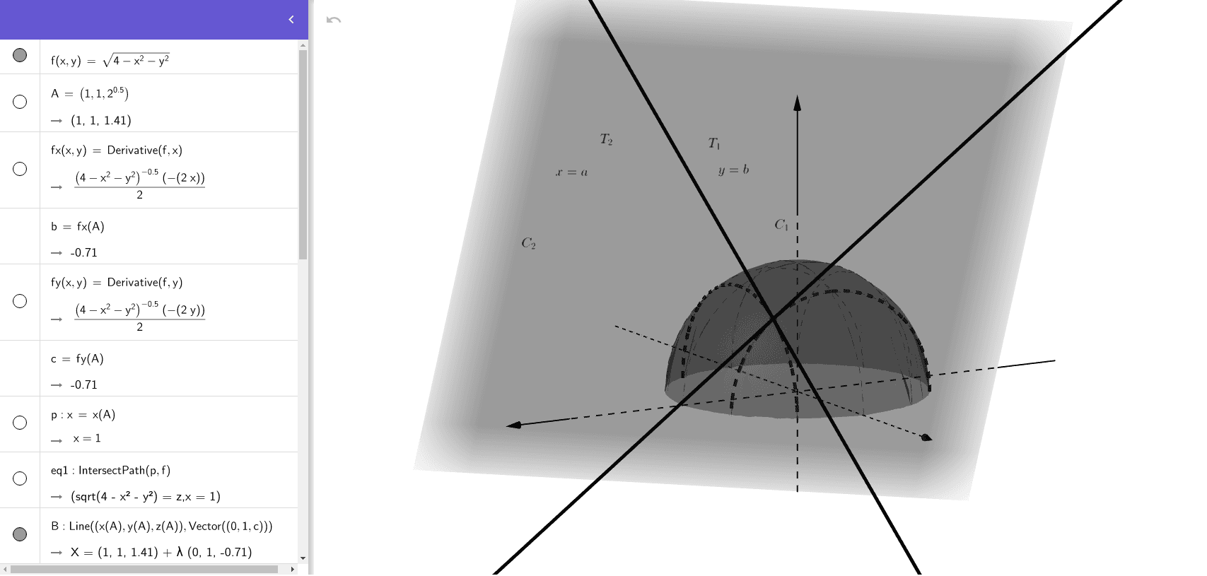 Tangent plane geogebra