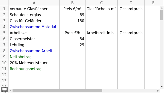Applet zur Preiskalkulation