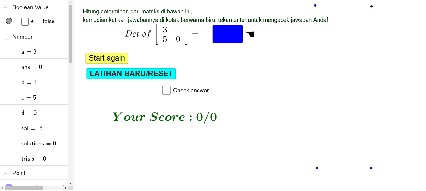 Latihan Determinan Matriks Ordo 2x2 Geogebra<script async src=