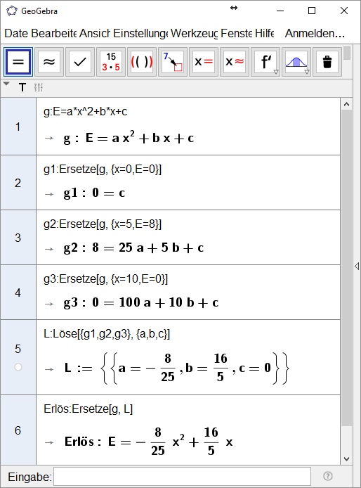 Erlösfunktion (mit Geogebra CAS)