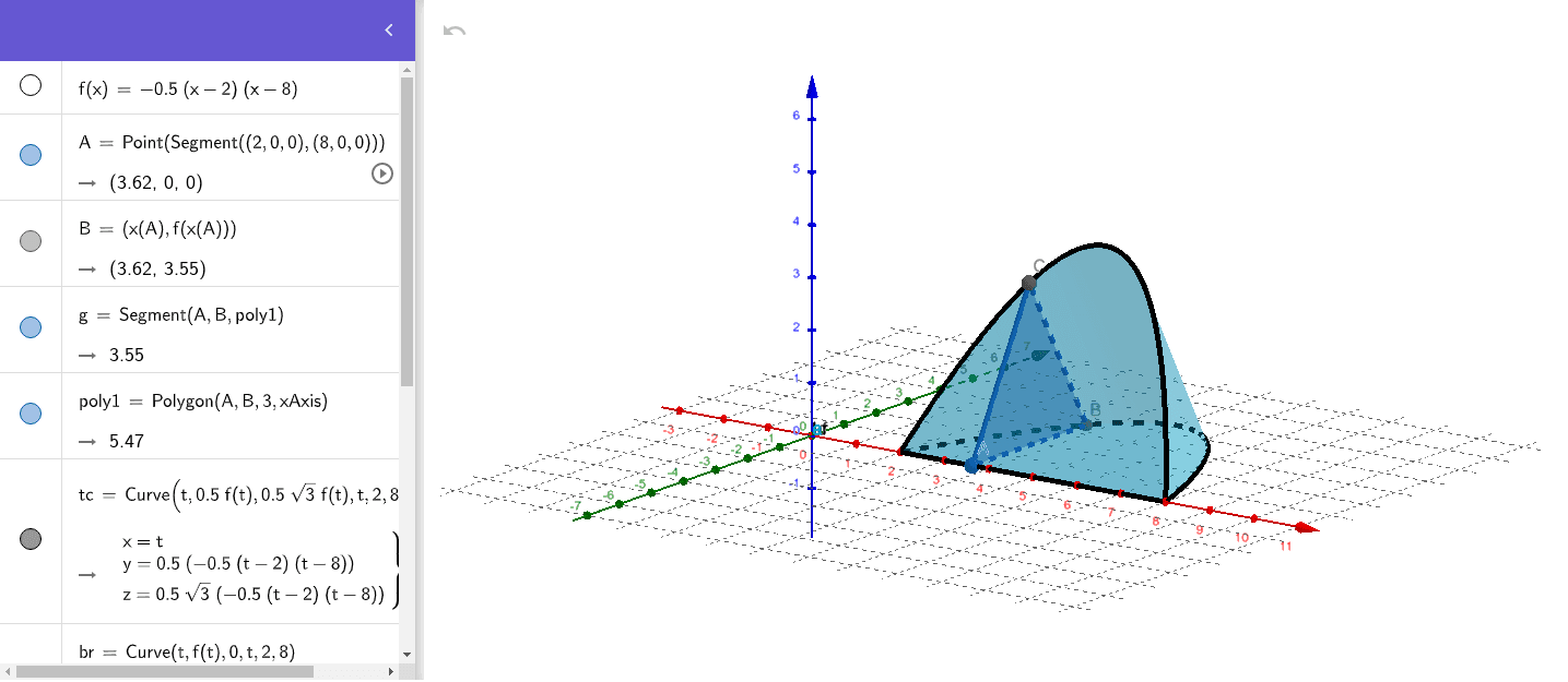 Solid with equilateral triangle cross section GeoGebra