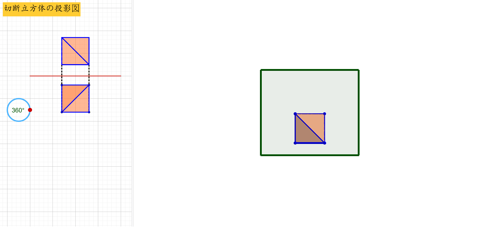 切断立方体の投影図 Geogebra