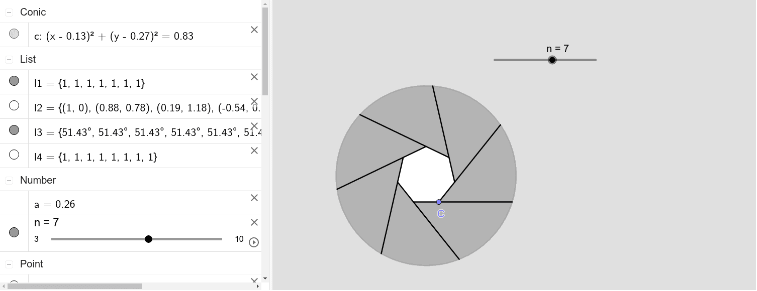 光圈与正多边形外角和 Geogebra 光圈与正多边形外角和 Geogebra
