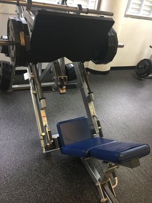 
wider view of leg press machine