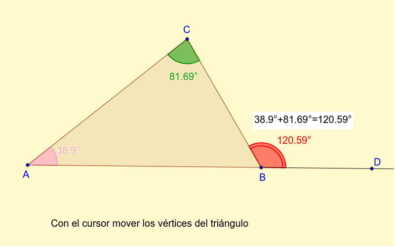 Propiedades de los ángulos exteriores de un triángulo GeoGebra Propiedades de los ángulos exteriores de un triángulo GeoGebra