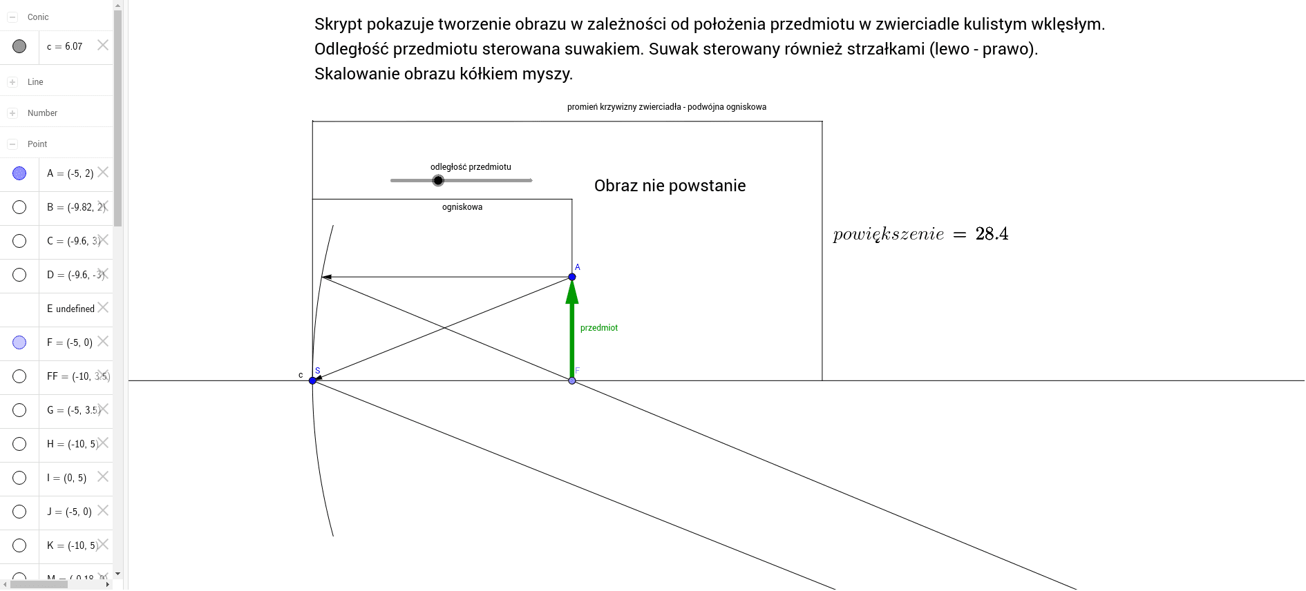 Od Czego Zależy Rodzaj Obrazu Otrzymanego W Zwierciadle Kulistym Wklęsłym Powstawanie obrazu w zwierciadle kulistym wklęsłym – GeoGebra