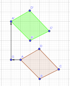 Bangun ABCD (pink) digeser menjadi bangun A'B'C'D' (hijau)