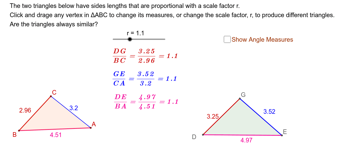 S S S Shortcut Test for Similar Triangles GeoGebra