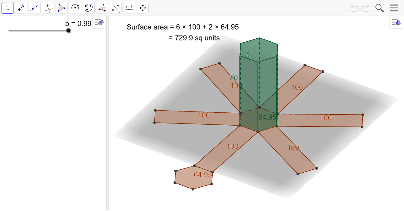Surface area of a hexagonal prism. GeoGebra