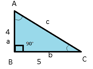 a= cateto opuesto
b= cateto adyacente
c= hipotenusa

[math]\beta[/math]  + [math]\gamma[/math] + 90°=180°