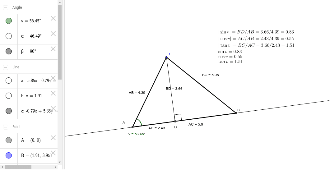 Trigonometry in a general triangle – GeoGebra