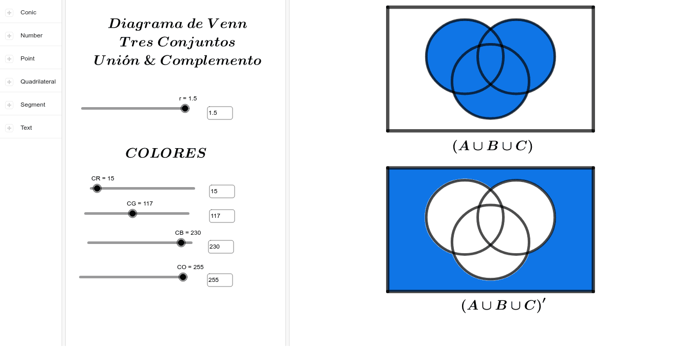 Diagrama de Venn de Tres Conjuntos - Unión & Complemento – GeoGebra