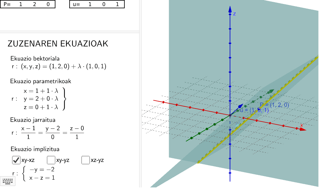 Zuzenaren ekuazioak GeoGebra Zuzenaren ekuazioak GeoGebra