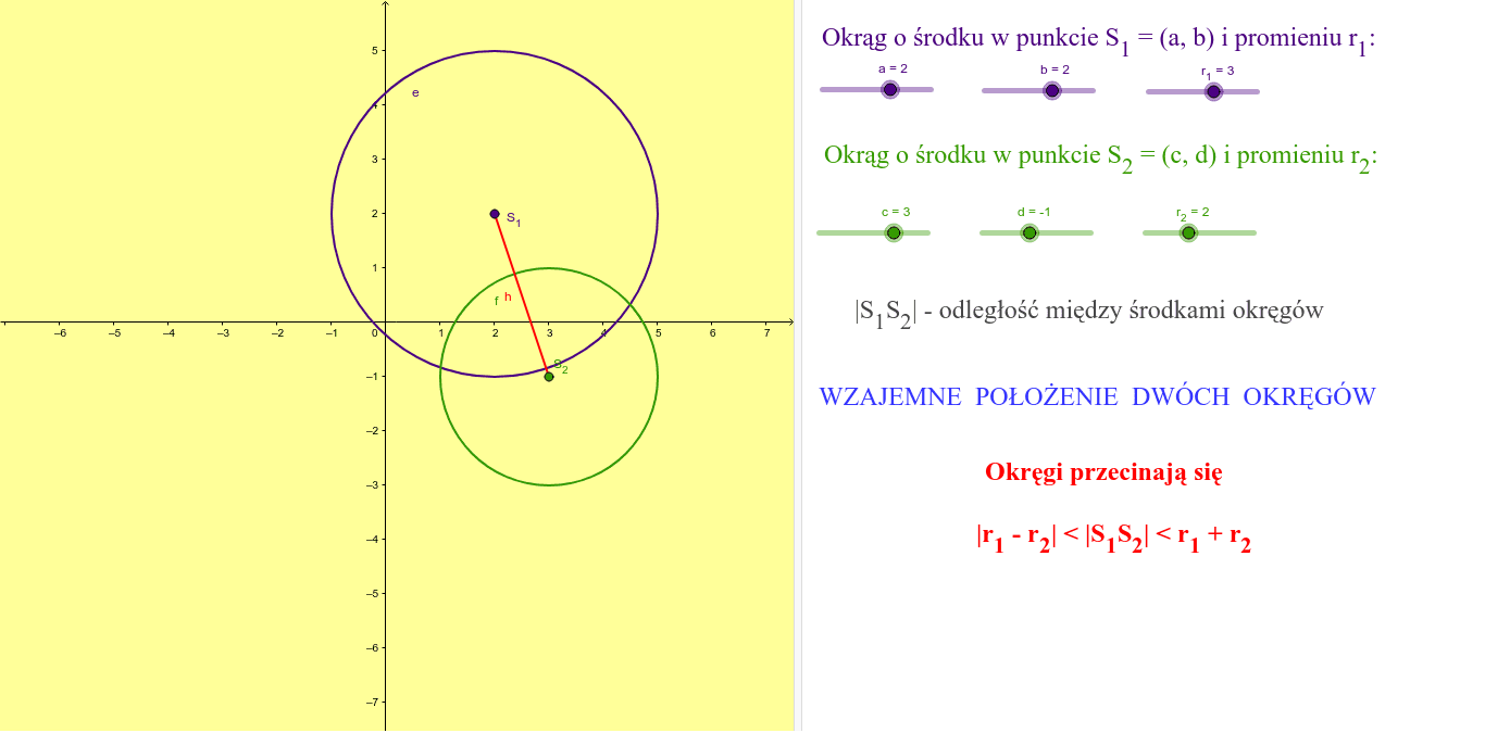 Wzajemne Położenie Dwóch Okręgów Zadania Wzajemne położenie dwóch okręgów (wersja 2) – GeoGebra