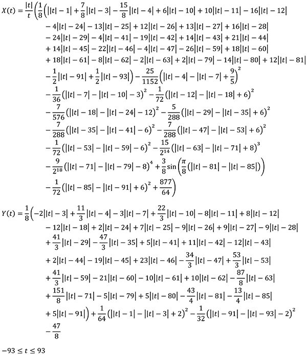 Spiderman curve - single, non-piecewise, X(t) and Y(t) pair of equations