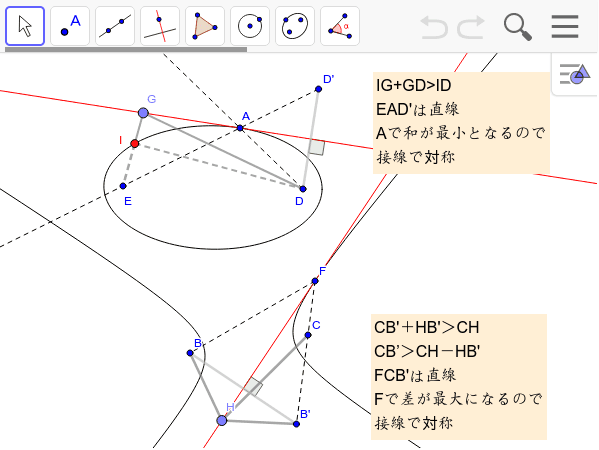 円錐曲線が接線で対称になることの証明 Geogebra 円錐曲線が接線で対称になることの証明 Geogebra