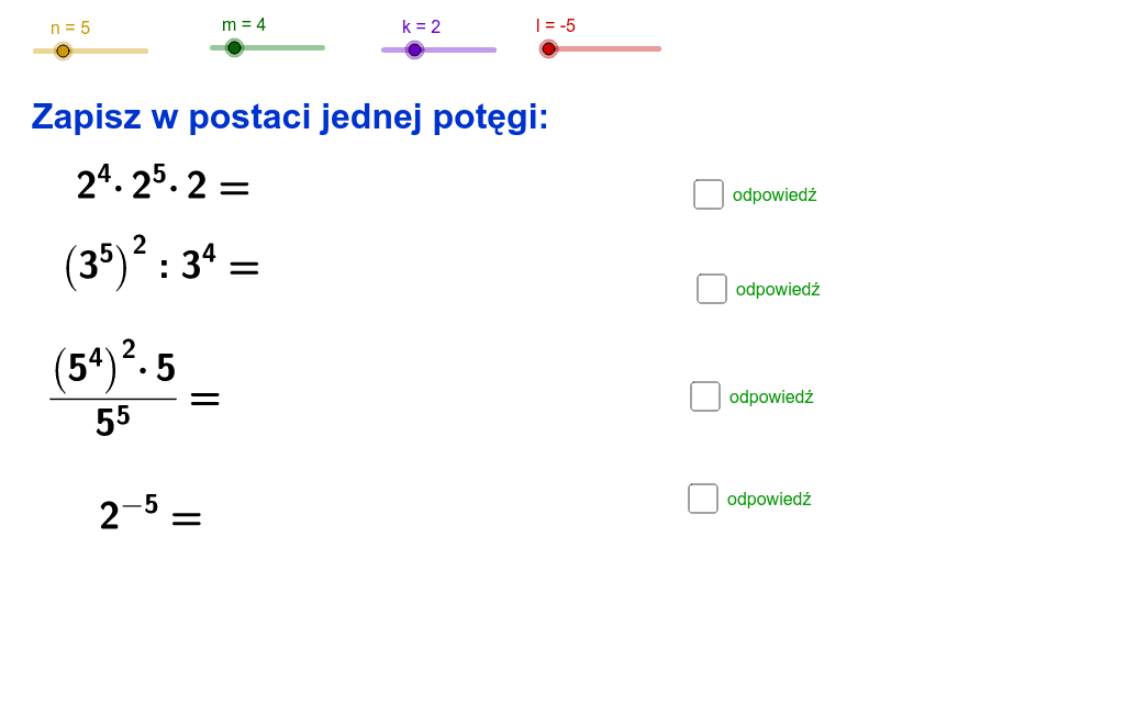 Działania Na Potęgach I Pierwiastkach Kartkówka Działania na potęgach – GeoGebra