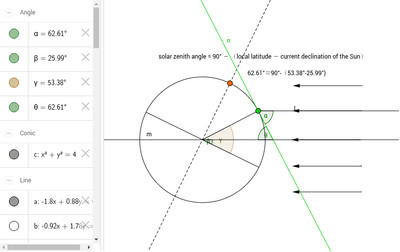 Solar zenith angle GeoGebra