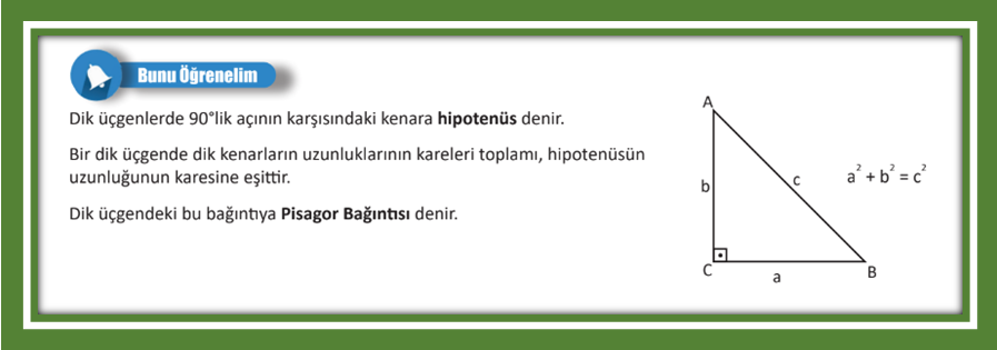 Öğrencilerden pembe karenin alanının, sarı ve turuncu karenin alanları toplamı olduğu şeklinde dönüt gelmiştir.Gelen dönüt neticesinde aşağıdaki formal bilgi verilmiştir.