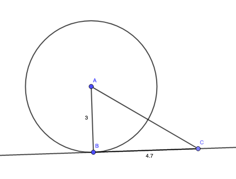 In the picture below, AB is the radius and BC is a tangent line to the circle.