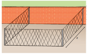 Questão 6: Uma	parede	de	tijolos	será	usada	como	um	 dos	lados	de	um	canil	retangular,	com	40	m² 	de	 área.	Para	cercar	os	outros	três	lados,	uma	tela	 de	arame	com	18	m	de	comprimento	que	será	 dividida	em	três	pedaços	(veja	a	figura).