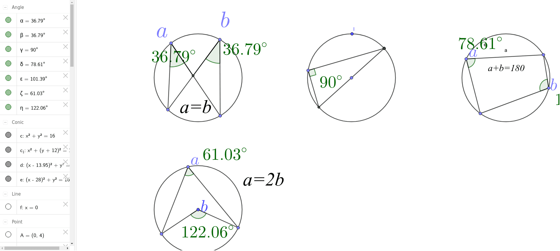 円での角度 Geogebra