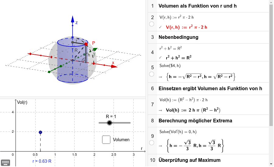 Kugel Mit Eingeschriebenem Zylinder Geogebra