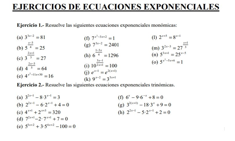 Con los conceptos de ecuaciones exponenciales resuelve los siguientes ejercicios 