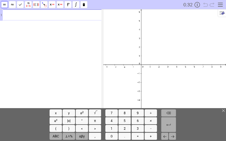 De blauwe hoofdbalk toont dat de GeoGebra Examen CAS Tablet App actief is.