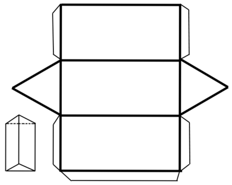 Para este caso, se tendría que calcular las áreas de los tres cuadriláteros y de los dos triángulos para obtener el área total de la superficie del prisma