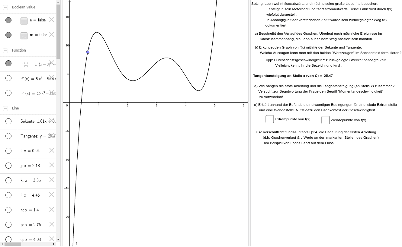 Erste und zweite Ableitung im Weg-Zeit-Diagramm – GeoGebra