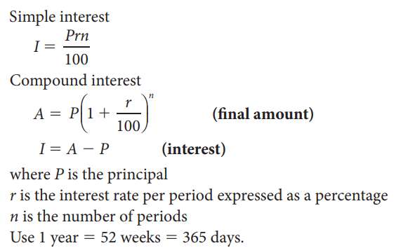 Simple and Compound Interest Formulas