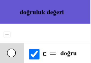 [size=150] Çalışmanızı kontrol etmek için 'c' onay kutusunu işaretleyin. Eğer yanlışsanız, bir ipucu göreceksiniz.[/size]
