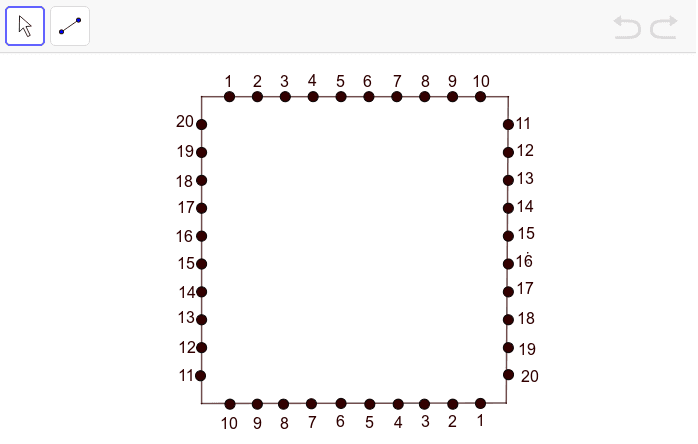 自定連線規律，用直線把點連起來，製作出繡曲線圖案。 按 Enter 鍵開始活動