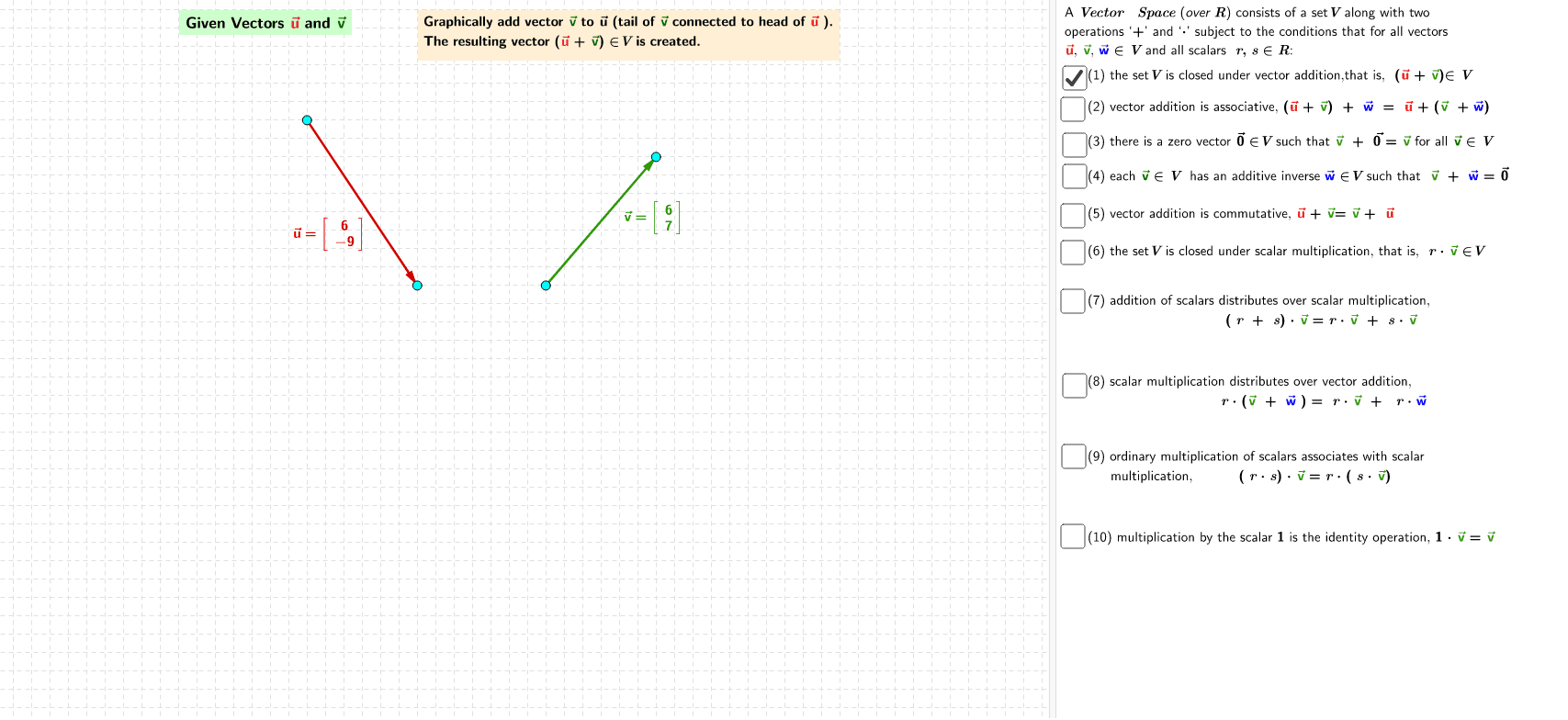 Vector properties geogebra