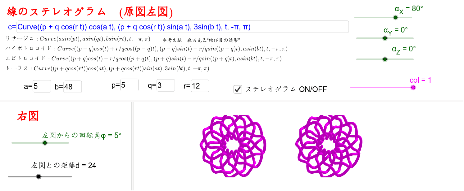 線のステレオグラム Geogebra