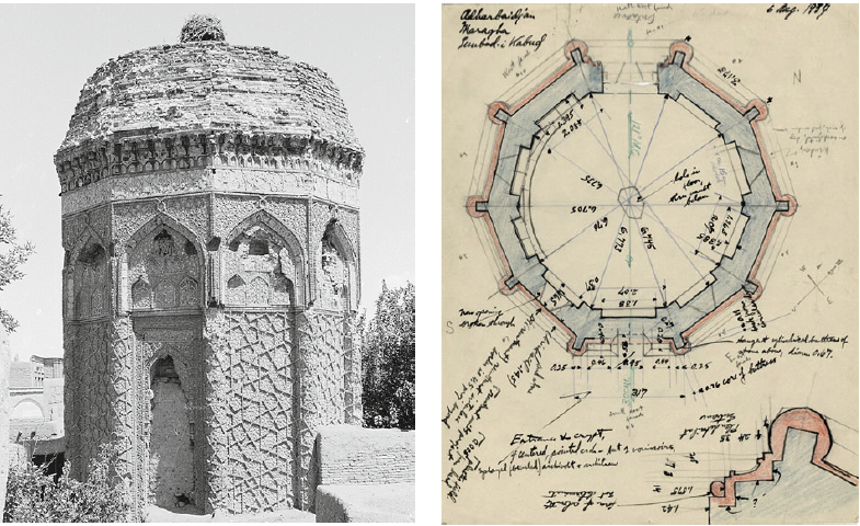 Both picture and the drawing of the tomb date from 1937 and clearly show the building is decagonal.