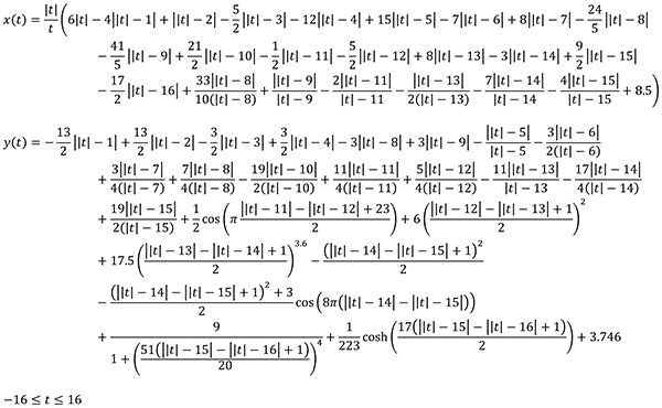 Heisenberg curve - single, non-piecewise, X(t) and Y(t) pair of equations