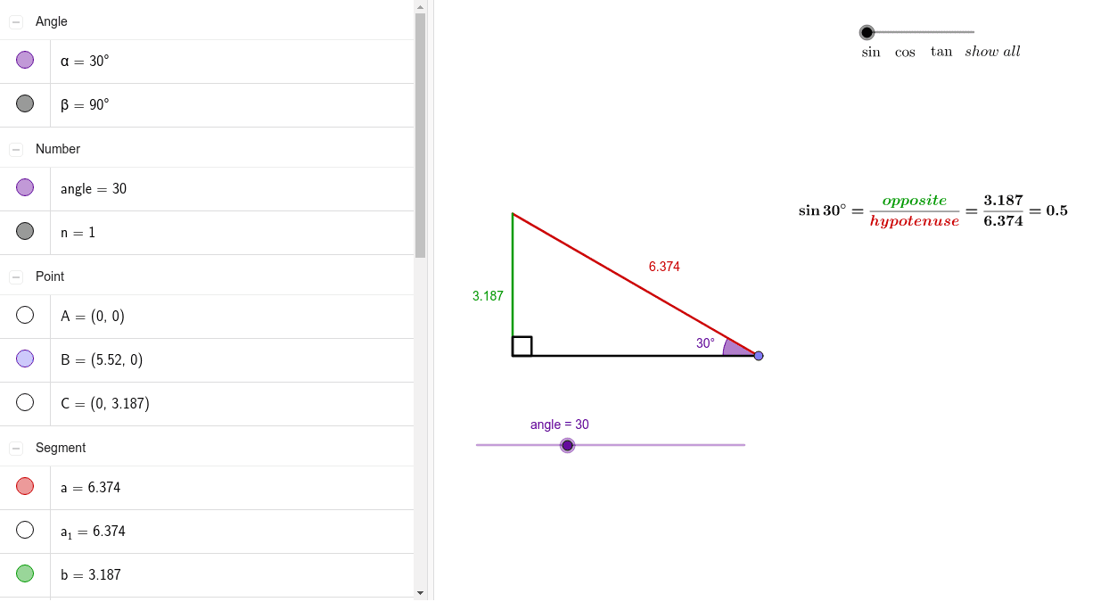 sin, cos and tan in a right angled triangle - GeoGebra