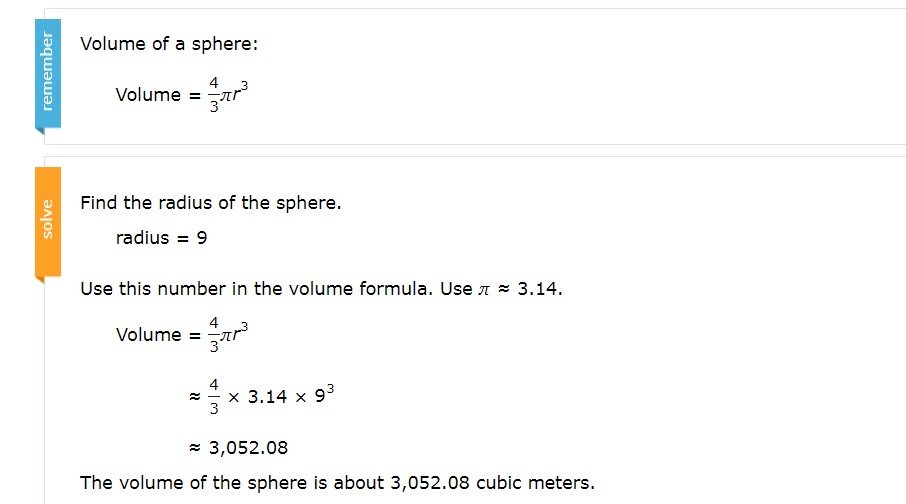 Example #1. The radius is 9 and they used 3.14 for pi.