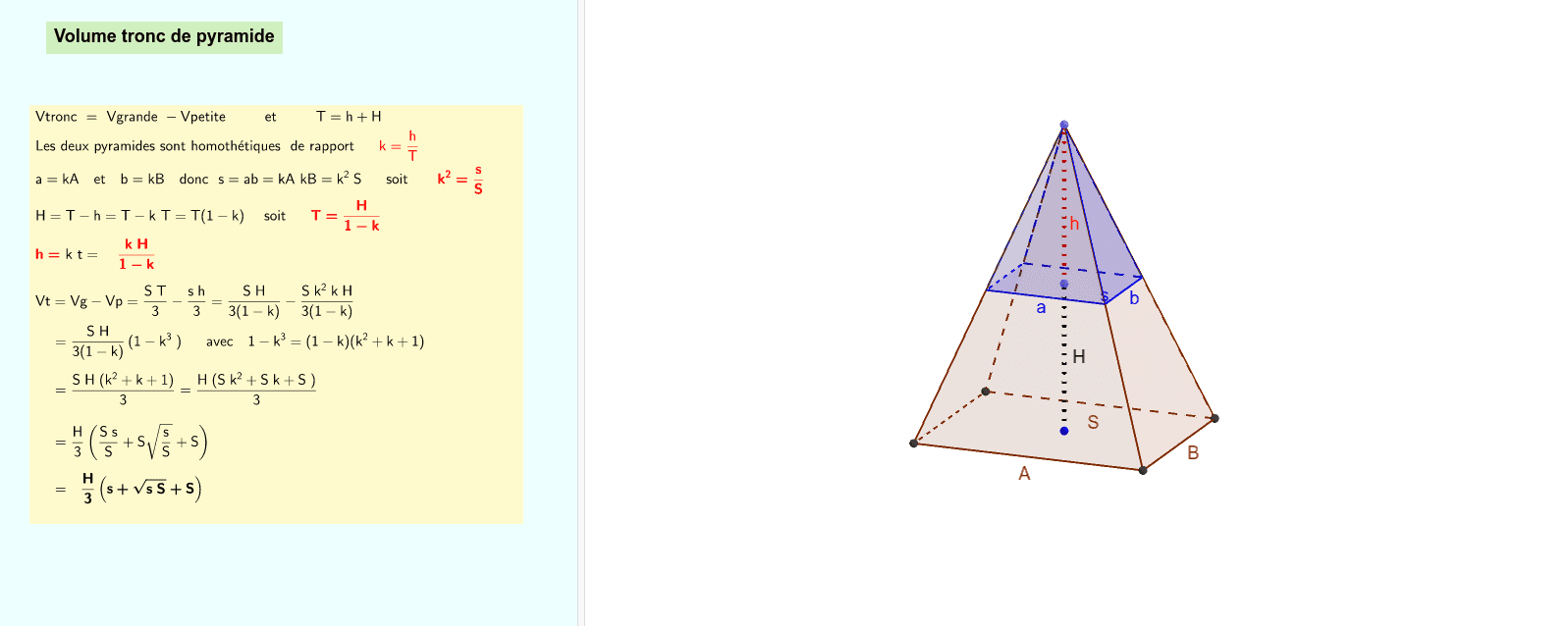 Volume Tronc De Pyramide Geogebra