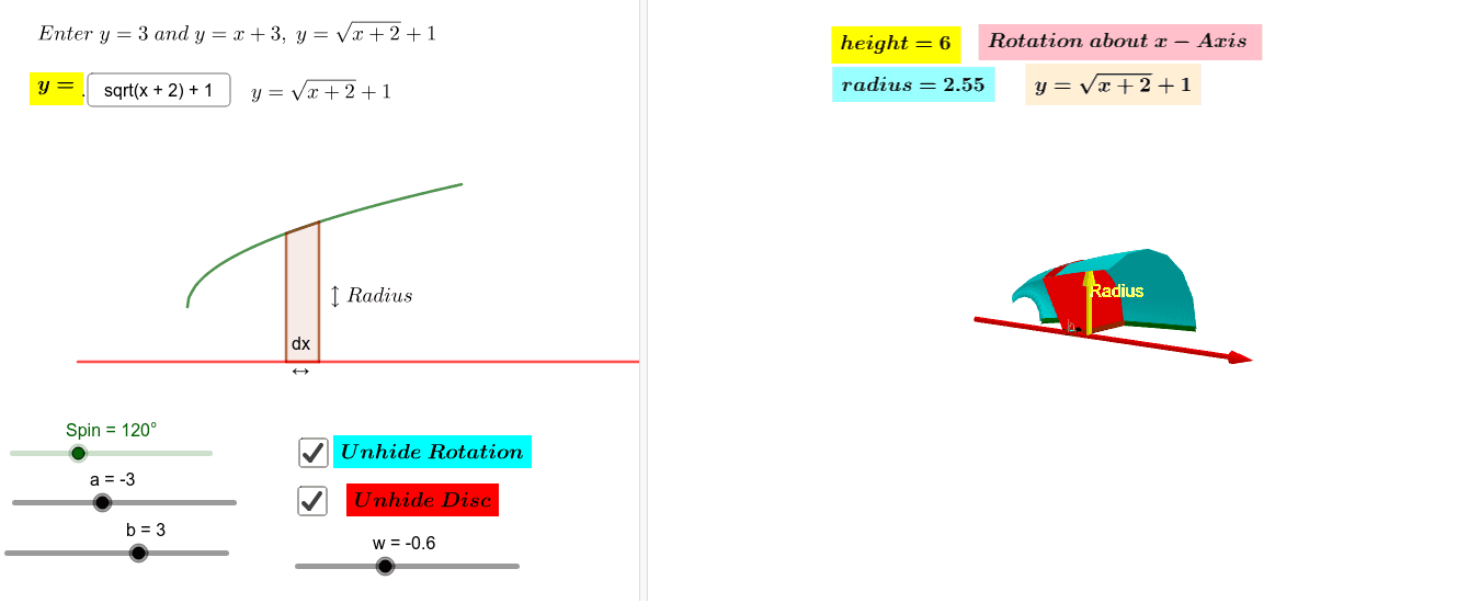 Volume Of Revolution With Applet Geogebra Volume Of Revolution With Applet Geogebra