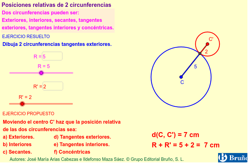 Posiciones relativas de dos circunferencias GeoGebra